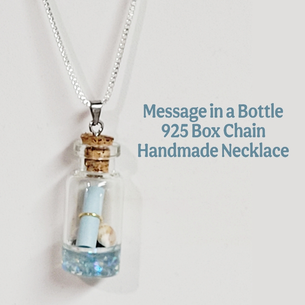 Message in a Bottle Sterling Silver Box Chain Handmade Necklace 👀